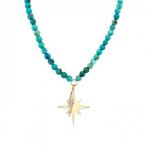 Gold & Diamond Cosmic Turquoise Matrix Necklace