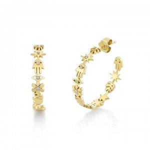 Gold & Diamond Medium Icon Hoops