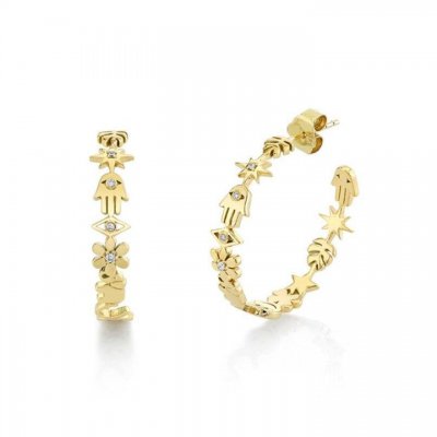 Gold & Diamond Medium Icon Hoops