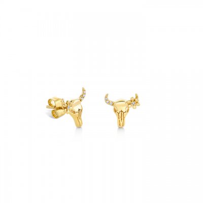 Gold & Diamond Cow Skull Stud