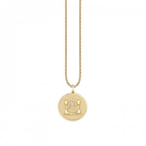 Gold & Diamond Large Gemini Zodiac Medallion