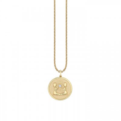 Gold & Diamond Large Gemini Zodiac Medallion