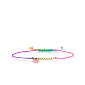 Gold & Enamel Tiny Lips Cord Bracelet