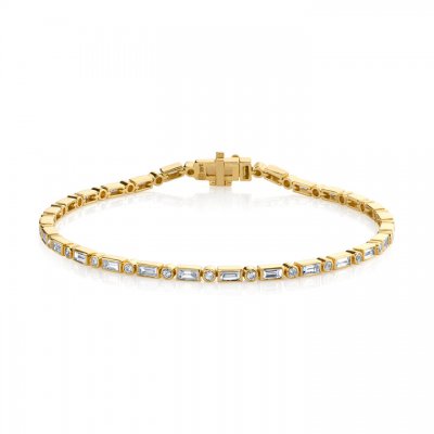 Gold & Diamond Baguette and Round Bezel Eternity Bracelet