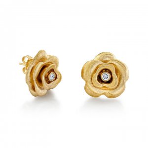 Gold & Diamond Large Rose Stud