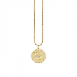 Gold & Diamond Large Pisces Zodiac Medallion