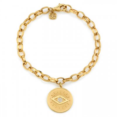 Gold & Diamond Evil Eye Coin Bracelet