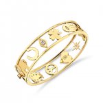 Gold & Diamond Large Open Icon Hinge Bangle