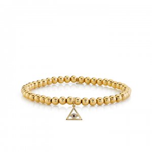 Men's Collection Gold & Diamond Pyramid Evil Eye on Gold Beads