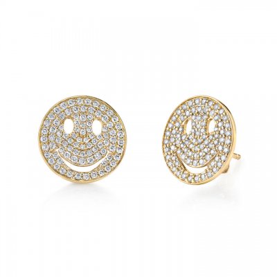 Gold & Diamond Large Happy Face Stud