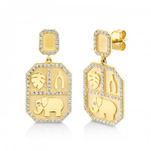 Gold & Diamond Rectangular Tricon Drop Earrings