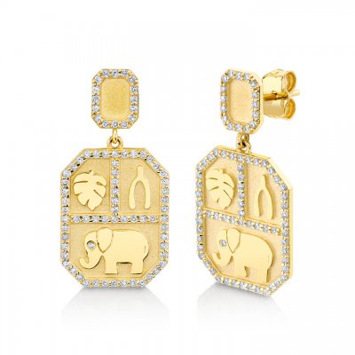 Gold & Diamond Rectangular Tricon Drop Earrings