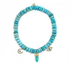 Gold & Diamond Evil Eye Multi-Charm on Turquoise