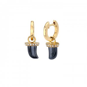 Gold & Diamond Carved Horn Charm Hoops