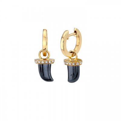 Gold & Diamond Carved Horn Charm Hoops