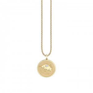 Gold & Diamond Large Taurus Zodiac Medallion