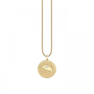 Gold & Diamond Large Taurus Zodiac Medallion