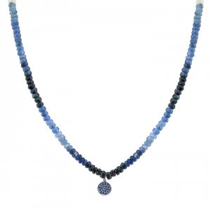 Men's Collection Black Rhodium & Sapphire Mini Disc on Blue Shade Sapphire Necklace