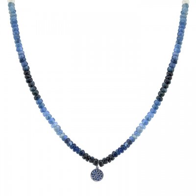 Men's Collection Black Rhodium & Sapphire Mini Disc on Blue Shade Sapphire Necklace