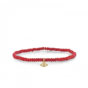 Gold & Diamond Evil Eye on Red Bamboo Coral