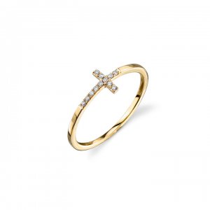 Gold & Pave Diamond Bent Cross Ring