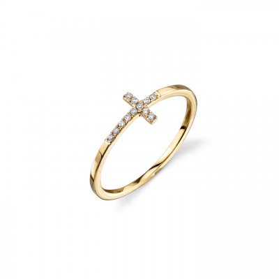 Gold & Pave Diamond Bent Cross Ring