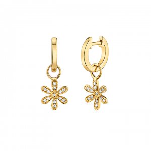 Gold & Diamond Flower Charm Hoops