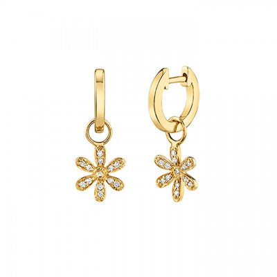 Gold & Diamond Flower Charm Hoops