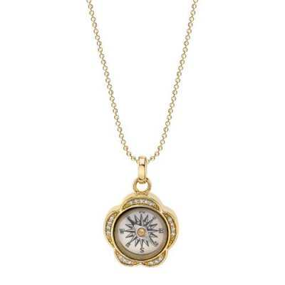 Gold & Diamond Flower Compass Charm