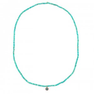 Gold & Ruby Round Turquoise Evil Eye Necklace on Arizona Turquoise