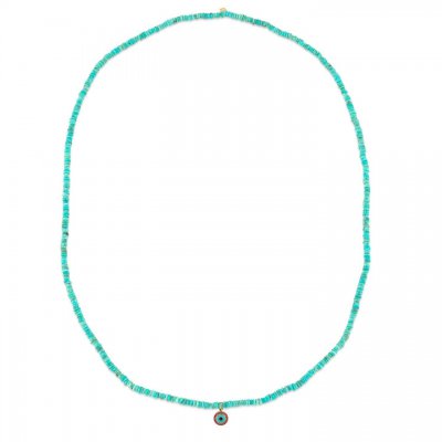 Gold & Ruby Round Turquoise Evil Eye Necklace on Arizona Turquoise