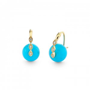 Gold & Diamond Marquise Eye Turquoise Earrings