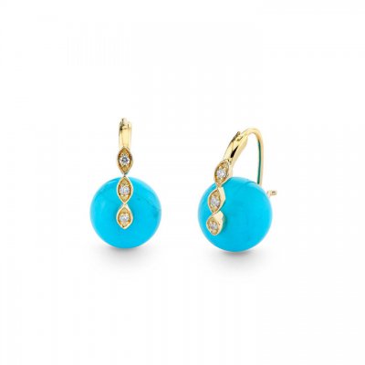 Gold & Diamond Marquise Eye Turquoise Earrings