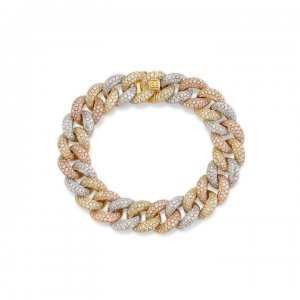 Tri-Tone Gold & Pave Diamond Link Bracelet