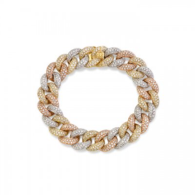 Tri-Tone Gold & Pave Diamond Link Bracelet