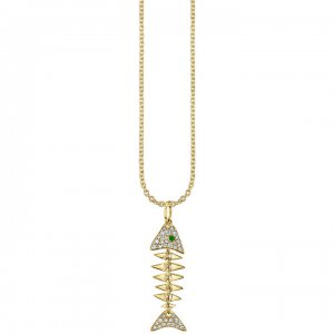 Gold & Pave Diamond Large Fishbone Charm