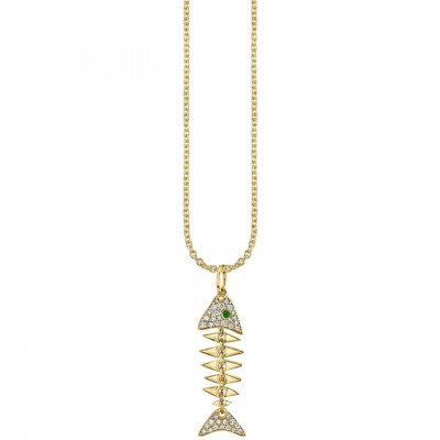 Gold & Pave Diamond Large Fishbone Charm