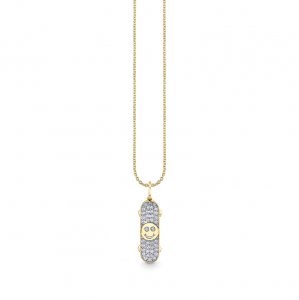 Gold & Diamond Happy Face Skateboard Charm