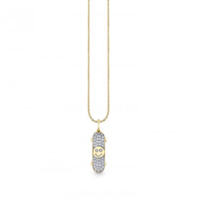 Gold & Diamond Happy Face Skateboard Charm