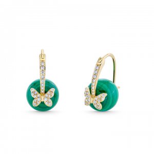 Gold & Diamond Butterfly Malachite Earrings