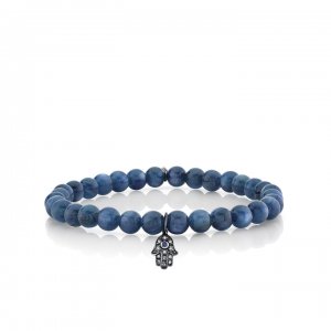 Men's Collection Black Rhodium & Diamond Hamsa on Lapis