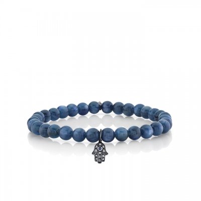 Men's Collection Black Rhodium & Diamond Hamsa on Lapis