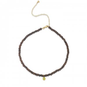 Gold & Diamond Enamel Single Stone Wood Necklace