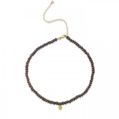 Gold & Diamond Enamel Single Stone Wood Necklace