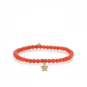 Gold & Diamond Small Star On Red Bamboo Coral