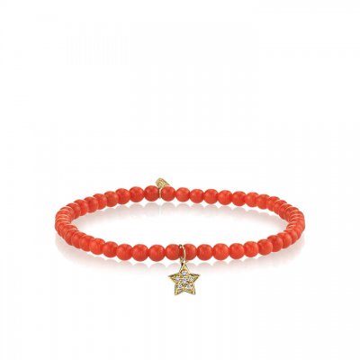 Gold & Diamond Small Star On Red Bamboo Coral