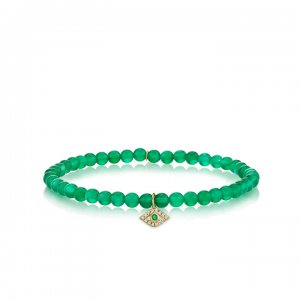 Gold & Diamond Small Evil Eye on Green Onyx