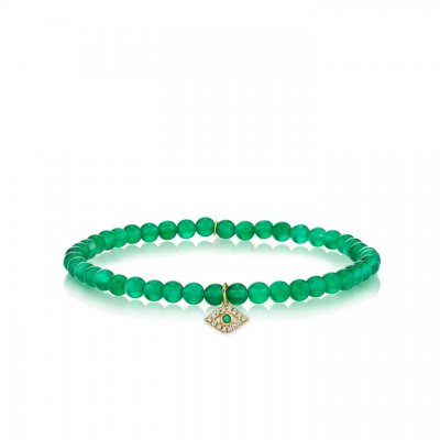 Gold & Diamond Small Evil Eye on Green Onyx