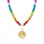 Gold & Rainbow Evil Eye Luck Coin Jade Necklace