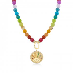 Gold & Rainbow Evil Eye Luck Coin Jade Necklace